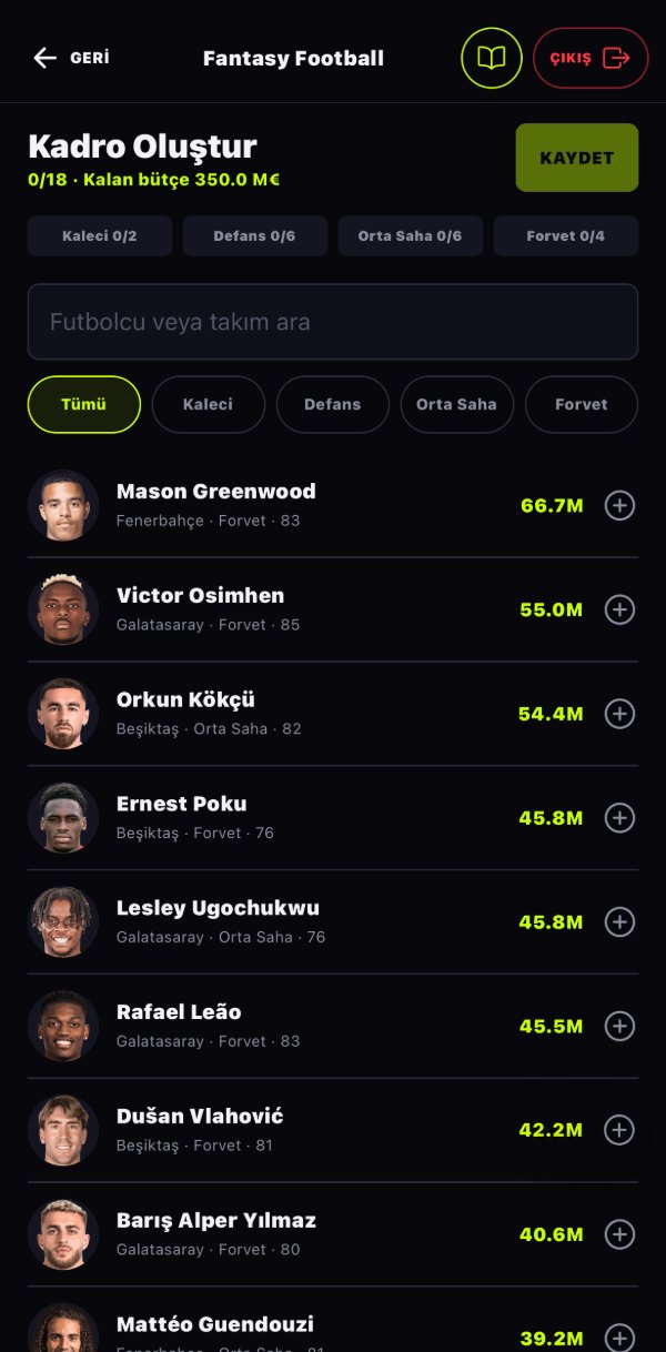Fantasy Football kadro seçimi