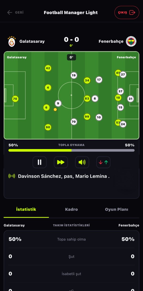 Football Manager Light 2D maç sahası